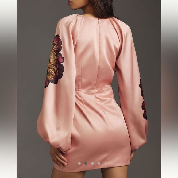 NWT Significant Other pink floral Long-Sleeve V-Neck Cutout Mini Dress size 10P - Picture 3 of 7